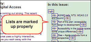 15. lists Screenshot of 'In this issue' links identified as an unordered list with <ul> and <li> tags.