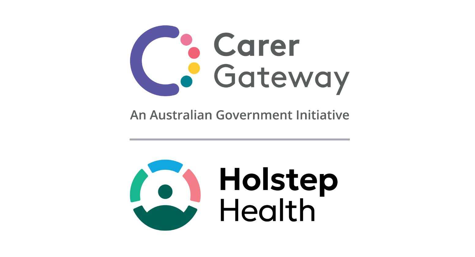 The logo for Carer Gateway: an Australian Government health initiative and the logo for Holstep Health